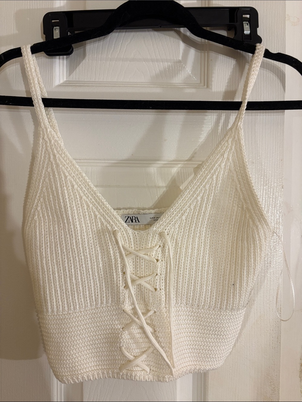 Zara Cream Knit Lace-Up Cropped Camisole Size M